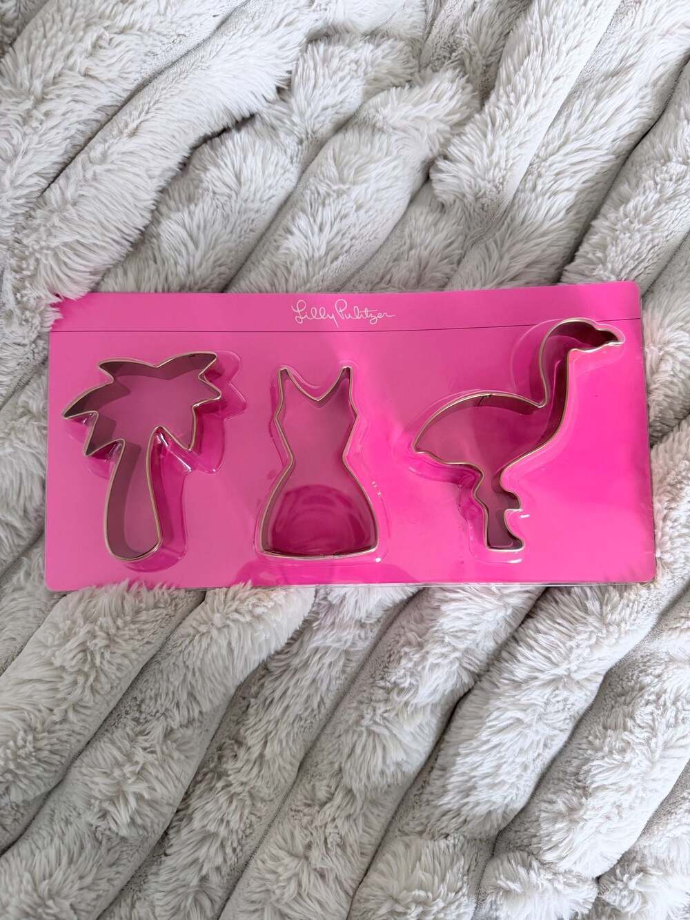 Lilly Pulitzer GWP Set of 3 Gold Metallic Cookie Cutters - Palm Tree, Dress, Fla
